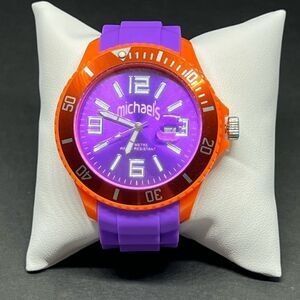 Michael’s diving watch, water resistant, unisex purple silicone band, 2.” Face